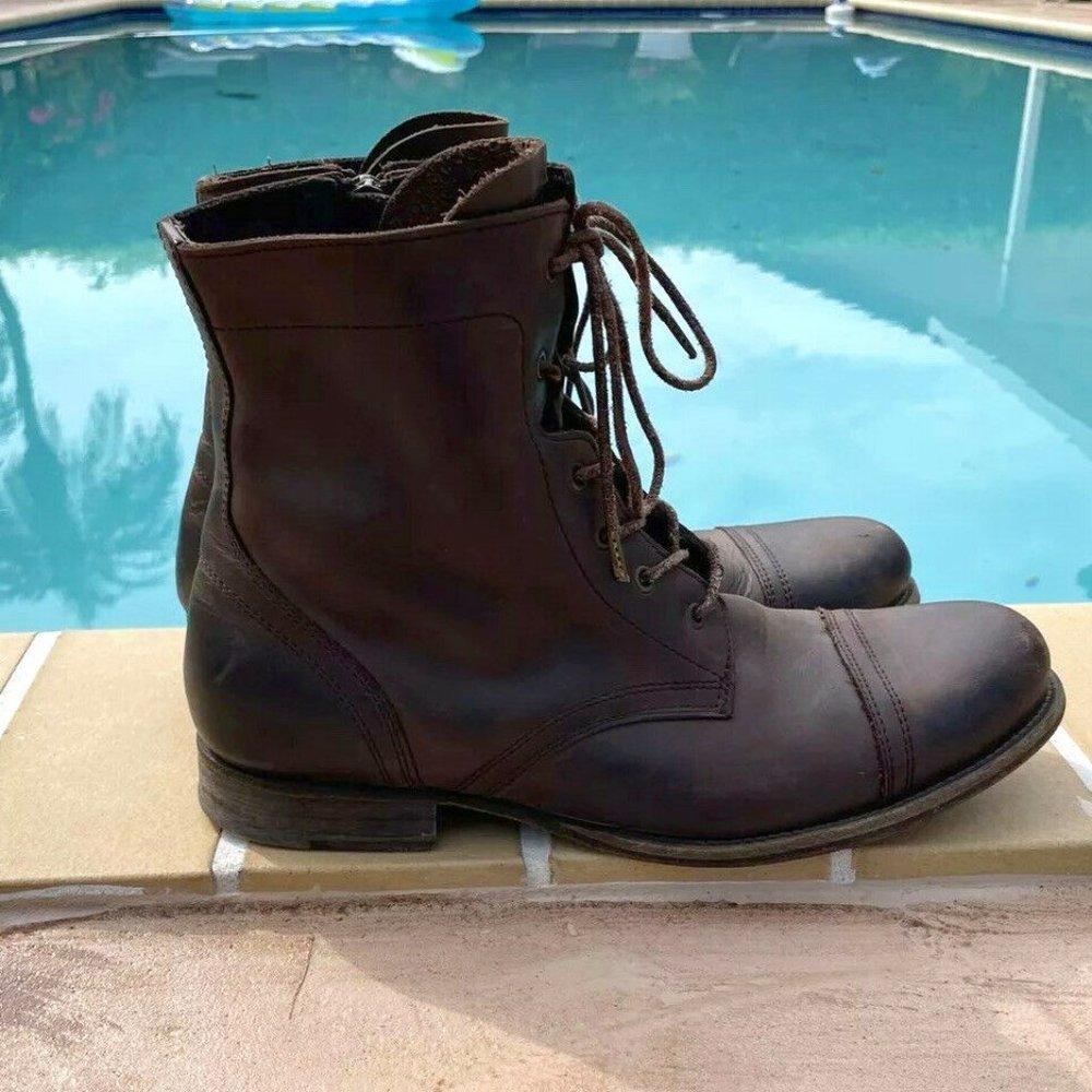 All Saints Brown Leather Lace Up Side Zip Boots Size 45 12